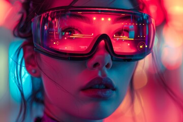 Poster - This image showcases a lively interplay of red and blue lights with a dynamic abstract feel evoking energy and action