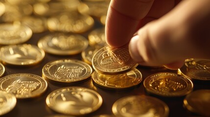 Aufkleber - A man holds coins and paper cash money in his hand. He holds dollar banknotes, bills, gold coins for payment, exchange, giving, taking, isolated on a white background.