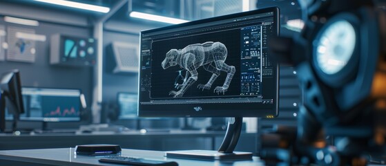 Poster - a close up of a computer monitor or display with three-dimensional cad software is shown with a high