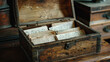 Antique wooden chest open with handwritten letters inside, a glimpse into historical correspondence