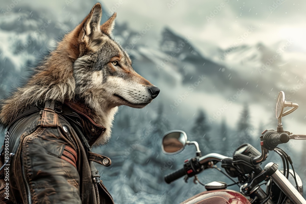 A cute of a pack animal, a wolf in a leather jacket leading a ...