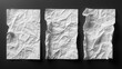 Three wrinkled white posters on a dark background depicted in a minimalist, artistic style