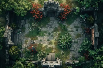 Wall Mural - DnD Battlemap aerial, view, graveyard, top, down, SEO