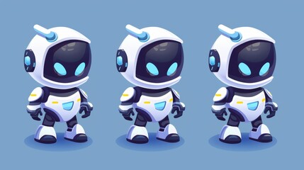 Poster - Animated cartoon robot evolution mascot. Computer symbol for internet communication and e-learning.