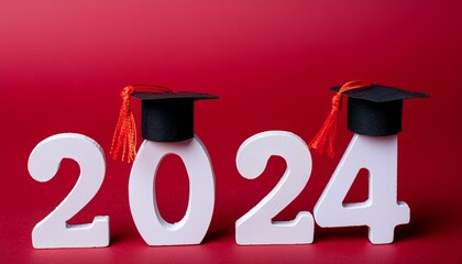 Wall Mural - Wooden number 2024 with graduated cap. Class of 2024 concept.2024