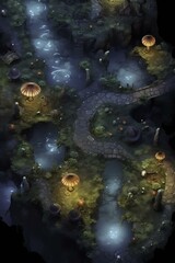 Sticker - DnD Battlemap pixies, perch, glowing, mushrooms, forest, nature