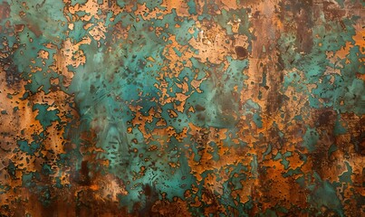 Wall Mural - Seamless oxidized copper patina sheet metal wall panel grunge background texture, Generative AI