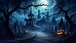 © Юлия Касаткина - realistic Halloween background with creepy landscape of night sky ,burning pumpkins