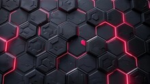 Abstract Black Grey Metallic Overlap Red Light Hexagon Mesh Design Modern Luxury Futuristic Technology Background