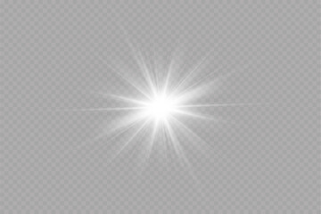 Poster - White glowing light explodes on a transparent background. with ray. Transparent shining sun, bright flash. Special lens flare light effect.