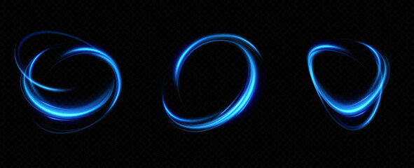 Aufkleber - Abstract light lines of movement and speed in blue. Neon lines of blue speed. Dynamic traces of light movement. Light wave of the trace, line of the trace.