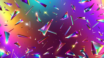 Wall Mural - With flare effect background and prism rainbow light overhead. Diamond iridescent gradient over crystal glass overlay. Holographic disco camera transparent pattern. An aurora refraction 3D texture.