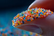 Close up human hand with colored microplastic. Concept of plastic pollution.