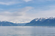Landscape image of swiss Alps and lake Geneva in early spring, Lausanne, Switzerland
