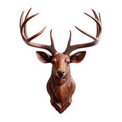 Wall Mural - mahogany wooden deer head trophy isolated on transparent background