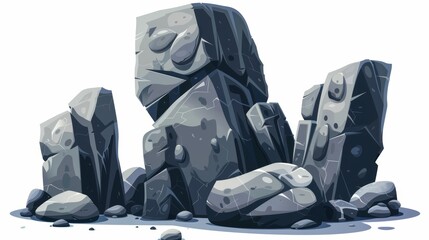 Poster - Stone mountain block and granite element isolated design for game environment construction. Geology arch formation drawing made of rough cracked material.