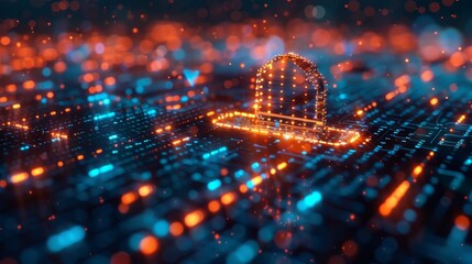 Fototapete - A computer screen with a blue and orange background and a red