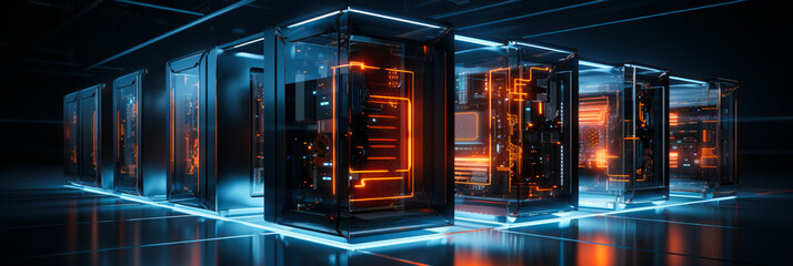 Poster - Compact Data Center Server Cluster: High-Tech Network Equipment Module, Corporate IT Infrastructure