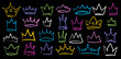 © Nataliia - Hand drawn doodle set of grunge crayon, charcoal, chalk crown isolated icon. Scribble line sketches of king crown, majestic tiara, queen royal diadem vector. Graffiti royal coronation luxury symbol