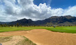 View of green golf course in Buenavista del Norte,Tenerife,Canary Islands,Spain.Selective focus.