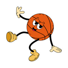 Groovy character basketball. Funny cartoon trendy retro style basketball character. Basketball. Doodle comic illustration basketball.