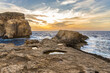 Sunset at Fungus rock on the island of Gozo, Malta in Mediterranean sea.