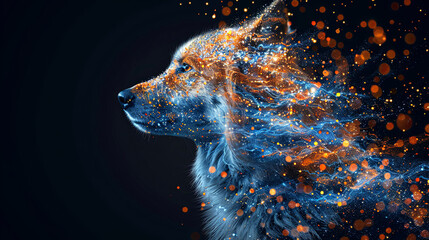 A dog's head is shown in a blurry, colorful, and abstract style