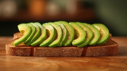 Wall Mural - avocado toast, perfectly presented avocado slices on toasted bread, a stylish and nourishing snack choice