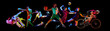 © Lustre Art Group  - Sport collage. Energetic athletes from diverse sports leap and compete, shows spectrum of activities against black background. Concept of healthy lifestyle, professional sport, team, fitness. Ad
