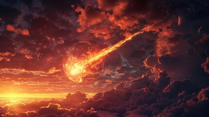 Wall Mural - during the day a magnificent meteor blazes across the sky resembling a fiery ball moving through ear