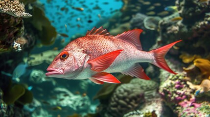 Wall Mural - red snapper Lutjanus bohar Underwater . Generative Ai