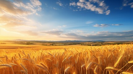 Sticker - golden wheat field at sunset.