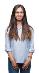 Poster - Young asian business woman wearing glasses over isolated background with a happy and cool smile on face. Lucky person.