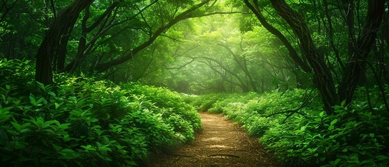 Wall Mural - Green forest in the morning