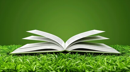 Wall Mural -   An open book atop a verdant field of green grass