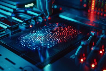 Poster - Detailed view of a machine with a fingerprint clearly visible on the surface, showcasing the identification process. Generative AI