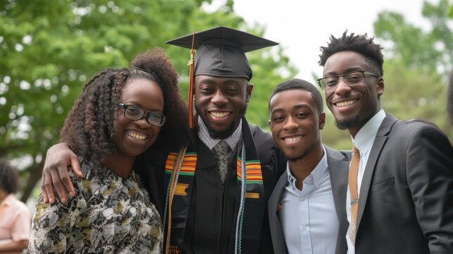 Photo of a graduate with their family and friends