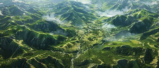 Wall Mural - An aerial shot of a series of interconnected mountains