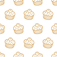 Wall Mural - Pastry, sweet bakery seamless pattern cupcakes.