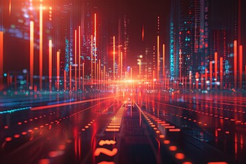Poster - A modern city skyline illuminated by vibrant neon lights at night, showcasing a futuristic urban landscape. Generative AI