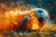 Soccer ball in flames after dynamic kick on field