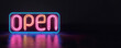 Vibrant Neon Open Sign, Multicolored Glow on Dark Background