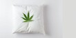 Minimalist Cannabis Leaf on White Pillow Background. Healthy Sleep with CBD Concept. Treating insomnia with medical marijuana