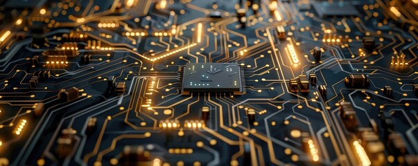 Poster - abstract technology circuit board background, metallic color and circuit board patterns