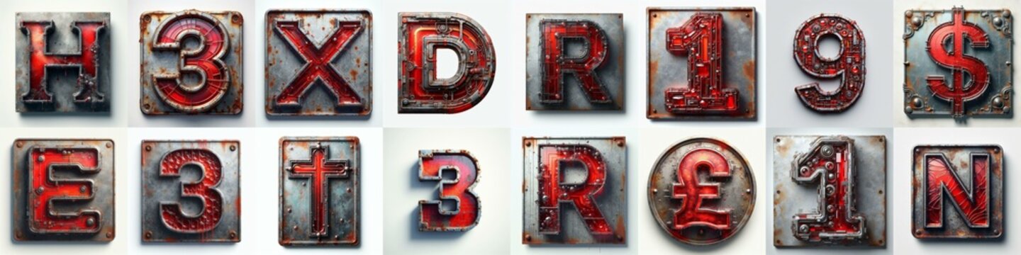 Glass and Metal grunge and rusty Lettering Typeface. AI generated illustration