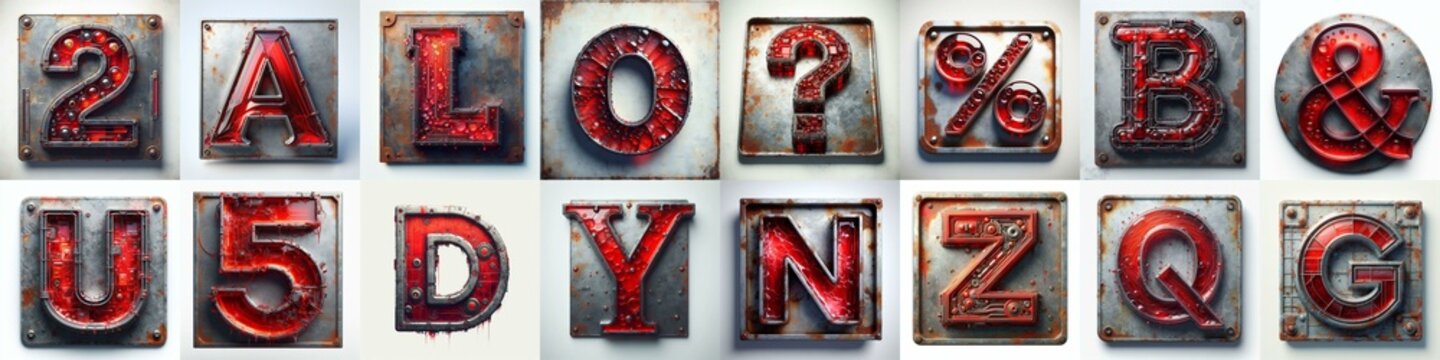 Glass and Metal grunge and rusty Lettering Typeface. AI generated illustration