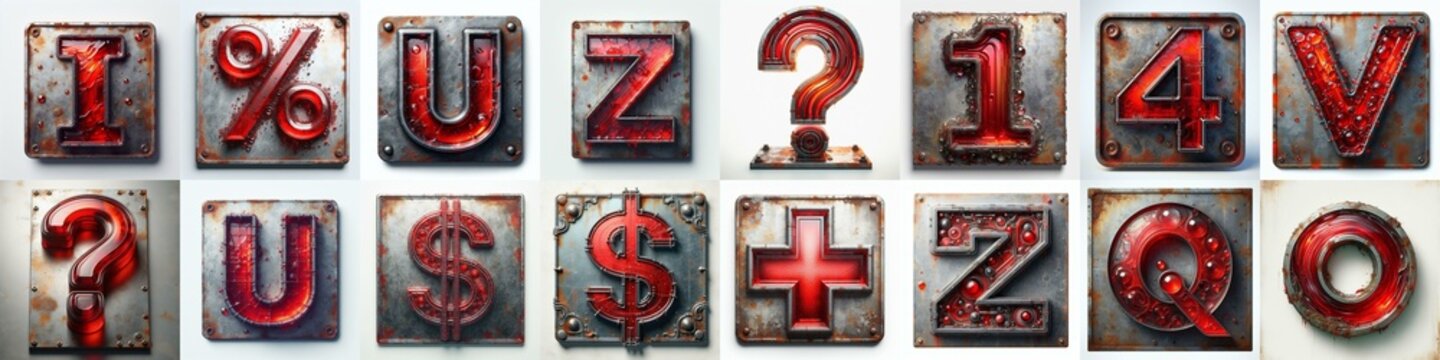 Glass and Metal grunge and rusty Lettering Typeface. AI generated illustration