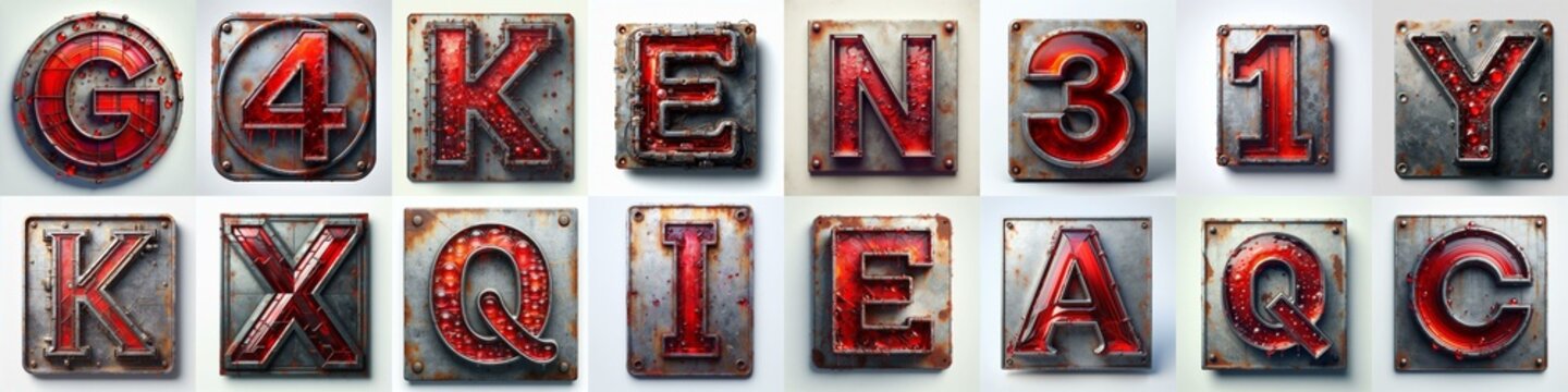 Glass and Metal grunge and rusty Lettering Typeface. AI generated illustration