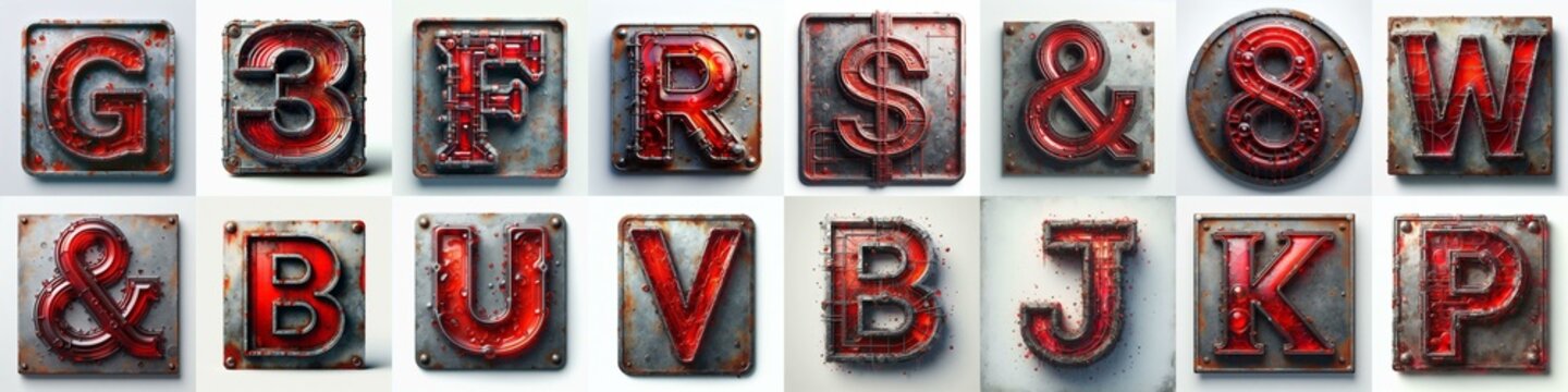 Glass and Metal grunge and rusty Lettering Typeface. AI generated illustration