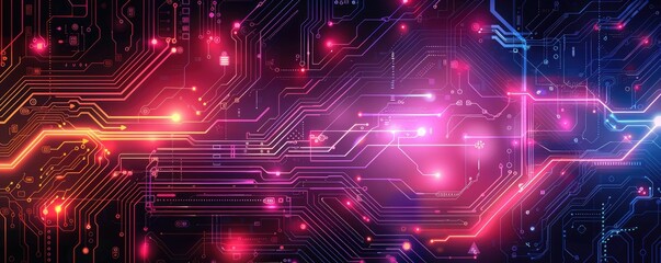 Poster - abstract technology circuitry background, glowing color and intricate circuit patterns